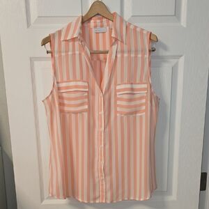 New York & Company Peach and White Striped Sleeveless Shirt